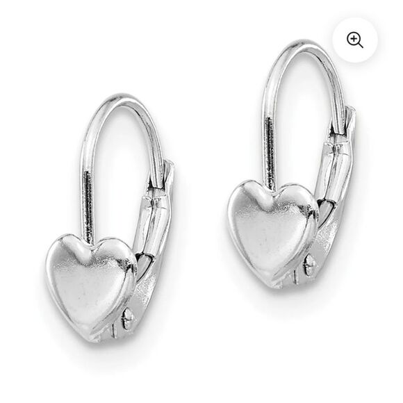 14K WHITE GOLD MADI K HEART LEVERBACK EARRINGS - Picture 1 of 4